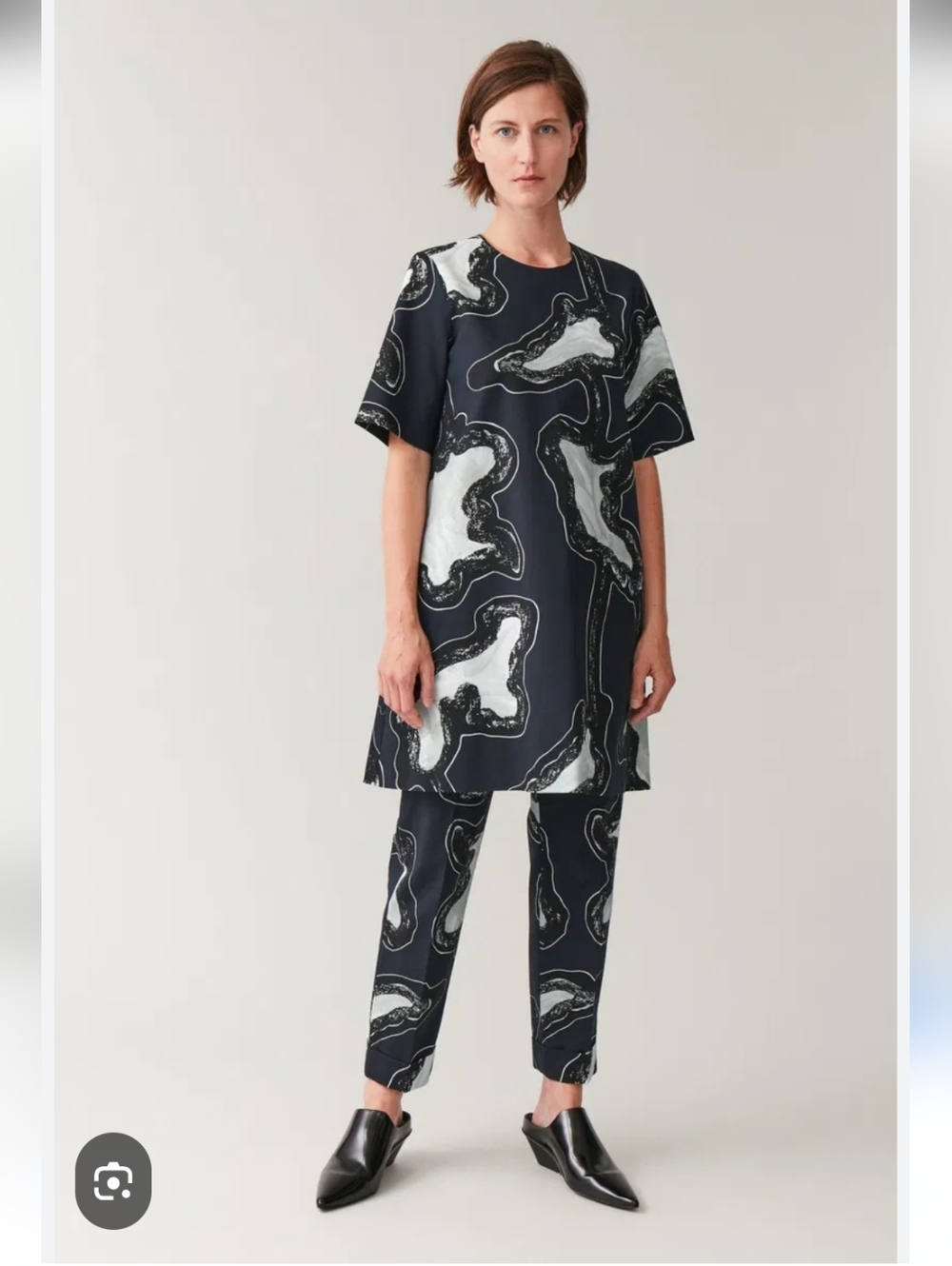 COS Blue/Black Abstract  Print Shirt Dress Size 2